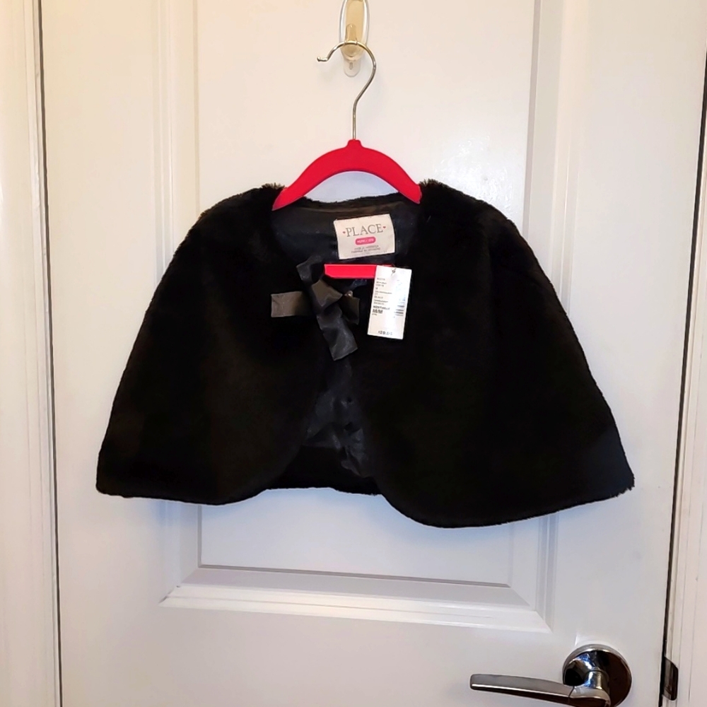 NWT Girls Faux Black Fur Cape